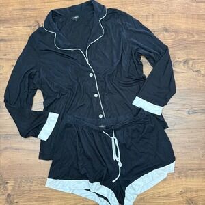 Cosabella Women 1X Pajama Set Bella Long Sleeve Top Shorts Black White Lounge PJ